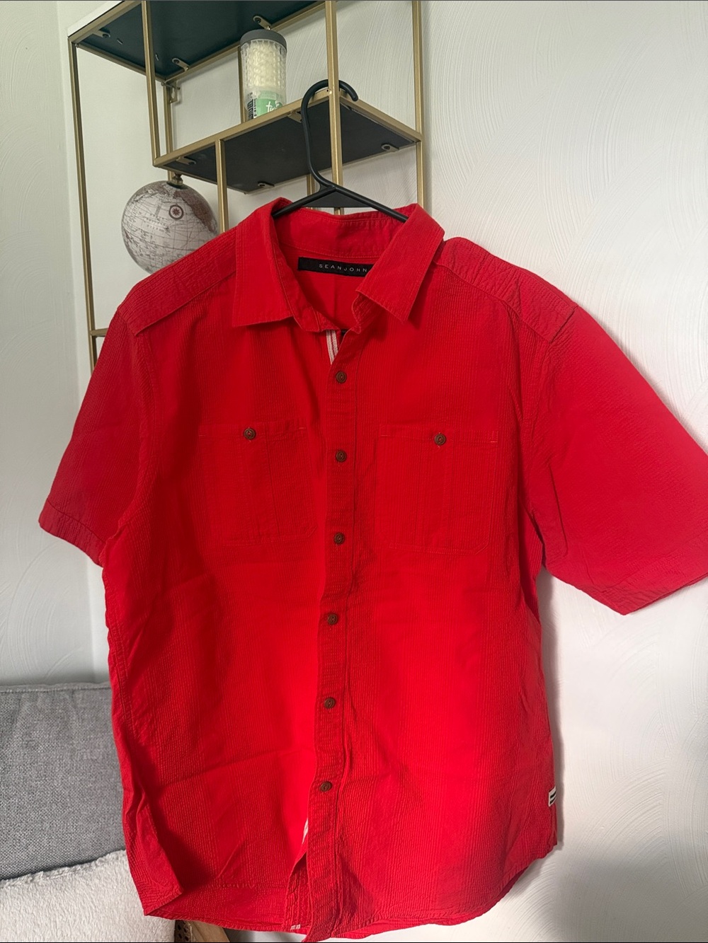 Sean John Vibrant Red Textured Casual Button-Down Shirt